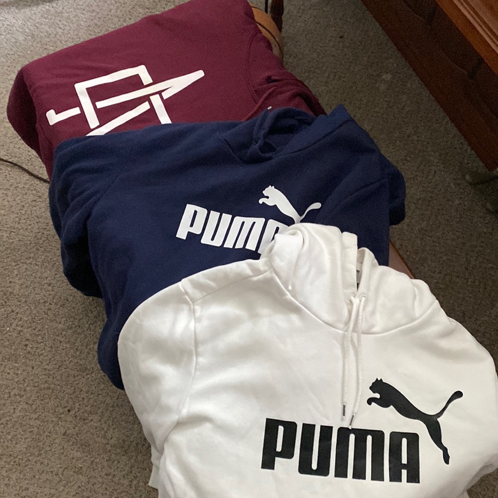 Puma hoodies blue in medium boys & girl /white (lg) in boys and girls !